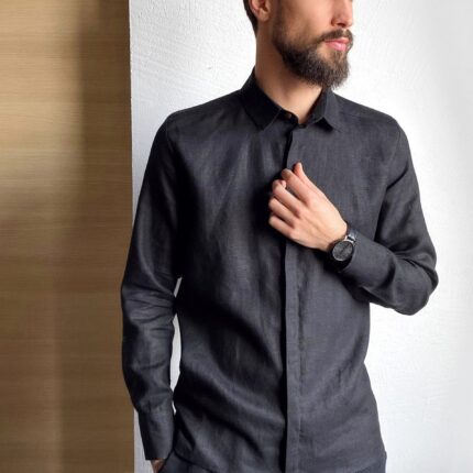 Boxy Cut Linen Shirt Beige Texture Linen for Men Contemporary