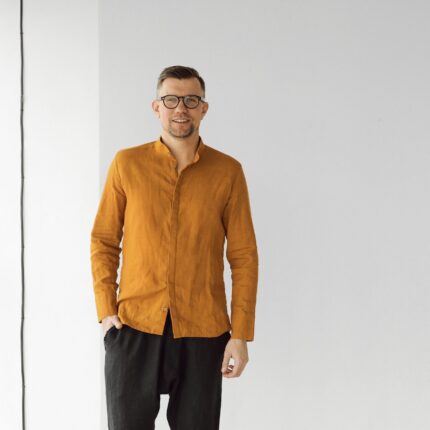 Loose Fit Linen Shirt Soft Washed Linen for Men Tapered