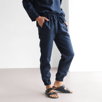 Drawstring Linen Pants Cropped Leg Linen for Men Casual Silhouette